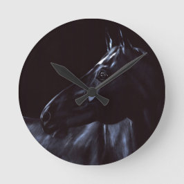 Handmålad elegant, svart häst rund klocka