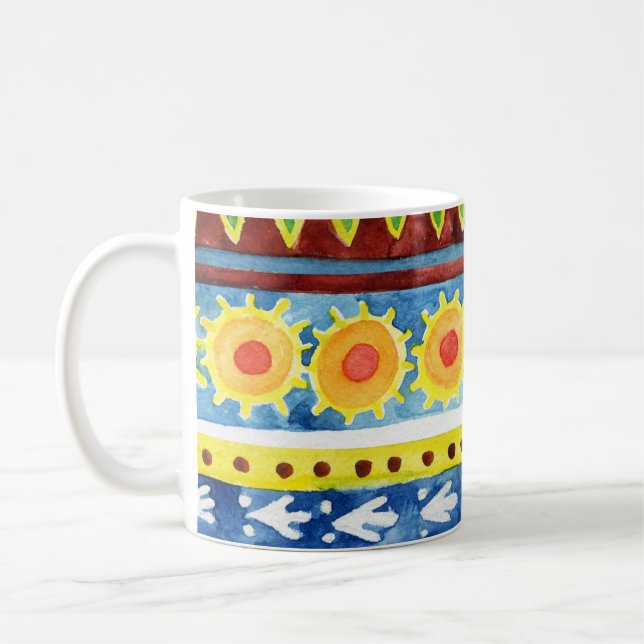 Handmålad etnisk vattenfärg Mönster Kaffemugg (Vänster)