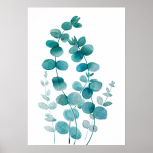 Handmålad eucalyptus löv-vattenfärg poster