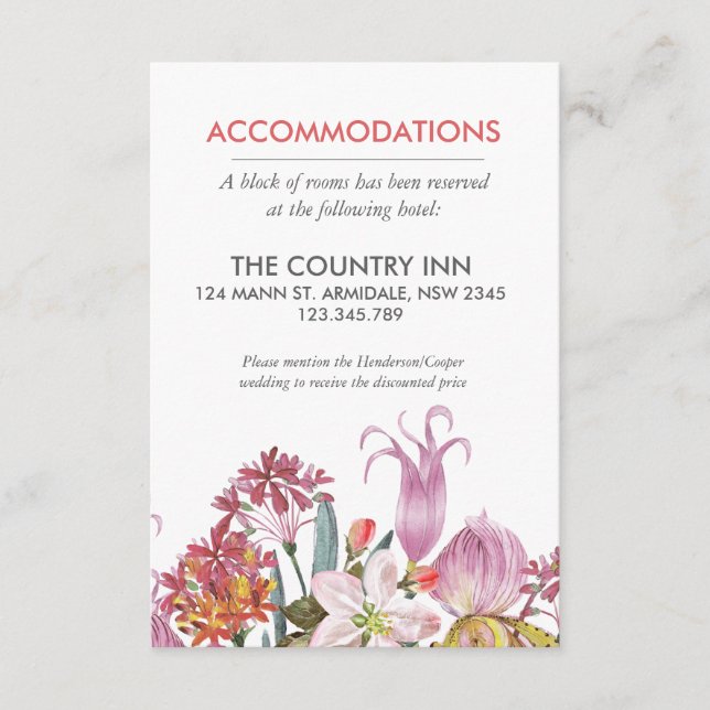 Handmålad exotisk blomma från vatten färg bröllop tilläggskort (Framsida)