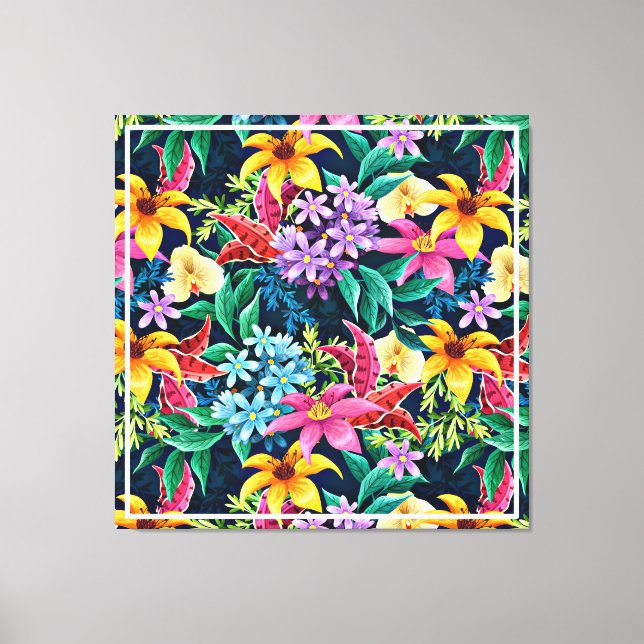 Handmålad exotisk blommönster-23001 canvastryck (Framsida)