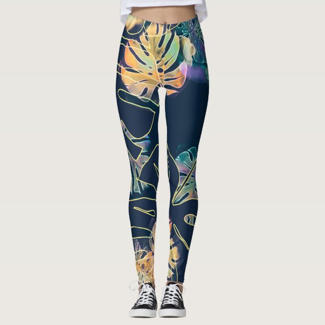 Handmålad exotisk löv: sömlös mönster. leggings (Framsida)