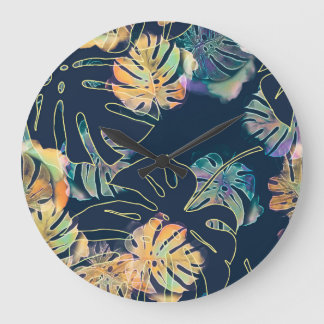 Handmålad exotisk löv: sömlös mönster. stor klocka