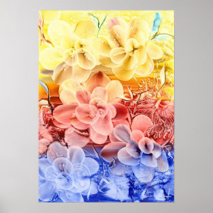 Handmålad Fantasy Blommig Konst - Gul Röd Blå Poster