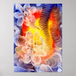 Handmålad fantasyblommig konst Glödande abstrakt Poster