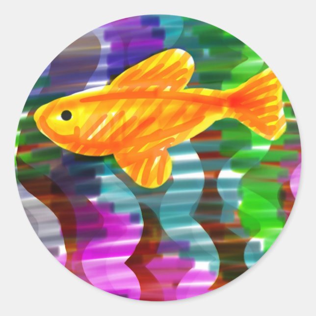 Handmålad fiskfästare runt klistermärke (Framsida)