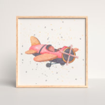 Handmålad flygplansaffisch för pojkrum