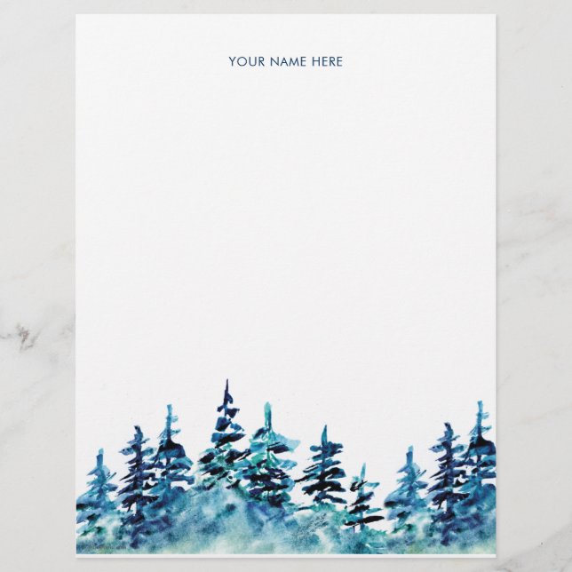 Handmålad Gräs Träd Forest Letterhead Brevhuvud (Framsida)