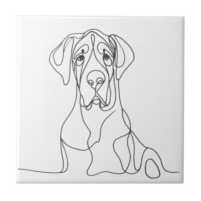 Handmålad Great dane Line Art Kakelplatta (Framsidan)