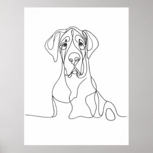 Handmålad Great dane Line Art Poster