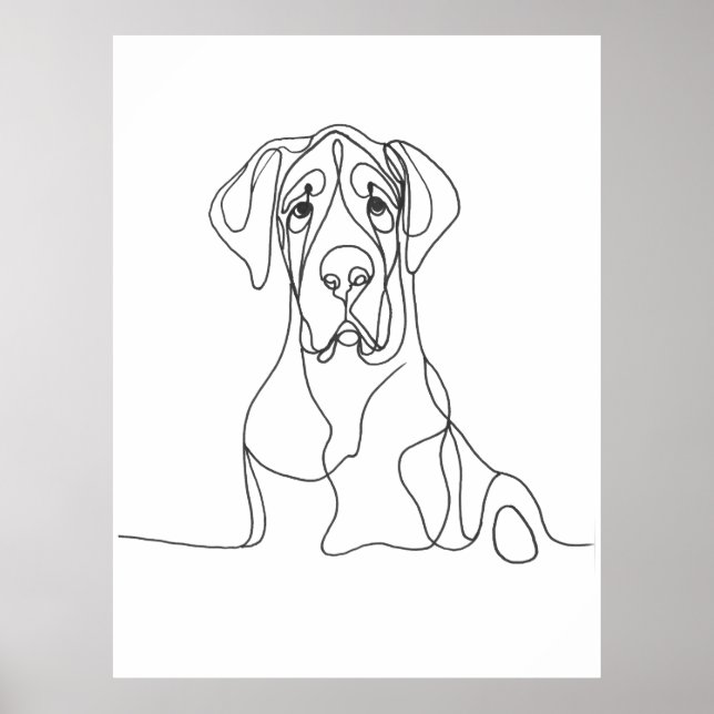 Handmålad Great dane Line Art Poster (Framsidan)