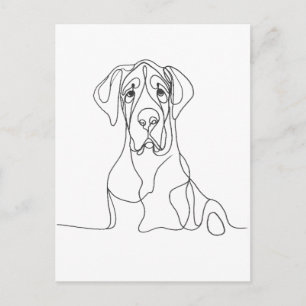 Handmålad Great dane Line Art Vykort