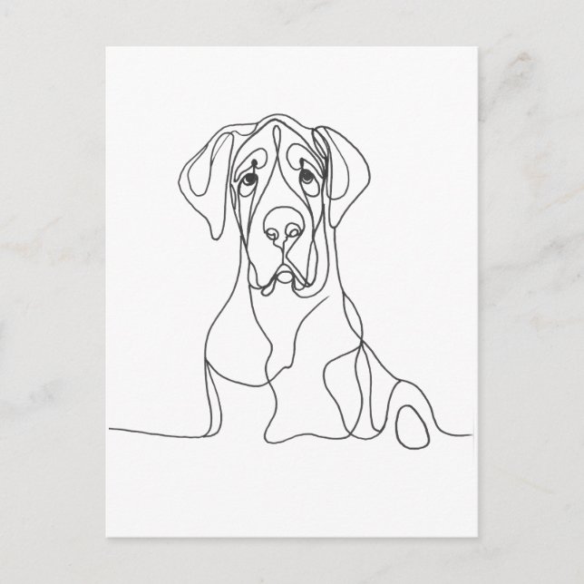 Handmålad Great dane Line Art Vykort (Framsida)