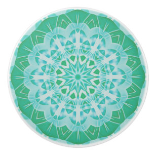 Handmålad grön turkos abstrakt mandala knopp