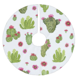 Handmålad Grönt Cactus Mönster Julgransmatta Borstad Polyester