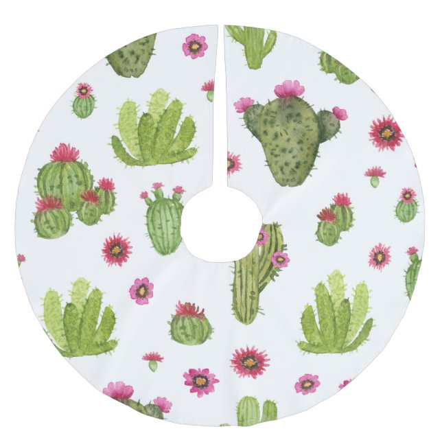 Handmålad Grönt Cactus Mönster Julgransmatta Borstad Polyester (Framsidan)