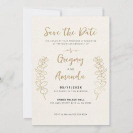 Handmålad Guld Löv Ram Spara-Datum Inbjudningar