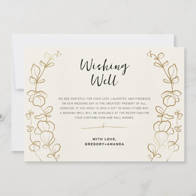 Handmålad Guld Löv Ram Wishing well Inbjudningar (Framsida)