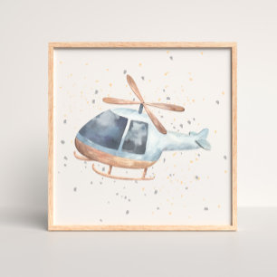 Handmålad helikopter Pojke Nursery Poster