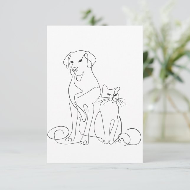 Handmålad hund och katt Linje Konst Illustration Inbjudningar (Stående Fram)