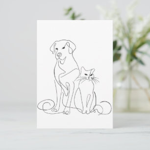 Handmålad hund och katt Linje Konst Illustration Inbjudningar