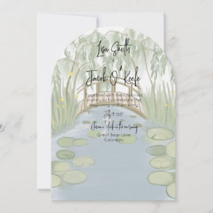 Handmålad illustrerad Lilypads Bröllop Inbjudningar