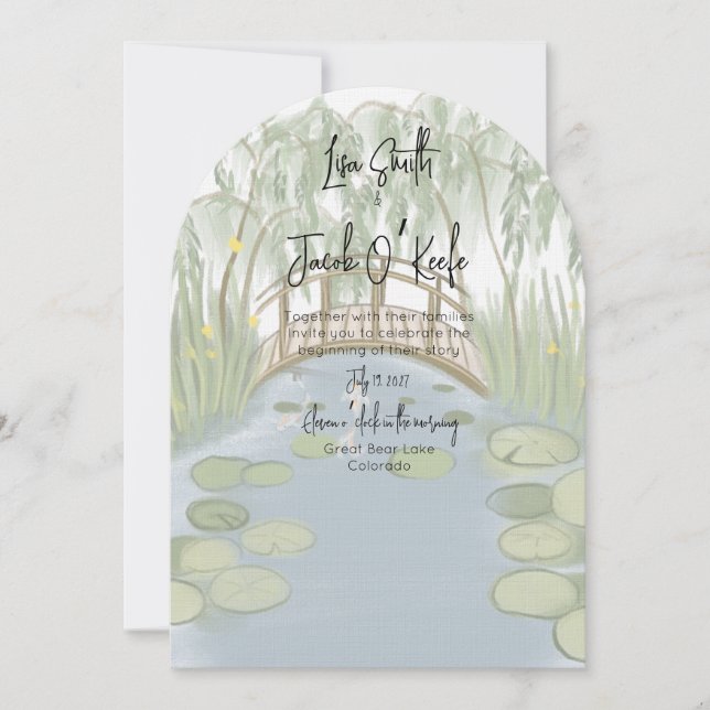 Handmålad illustrerad Lilypads Bröllop Inbjudningar (Framsida)