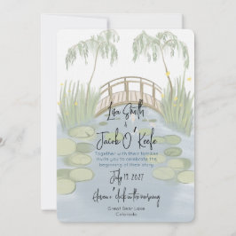 Handmålad illustrerad Lilypads Bröllop Inbjudningar