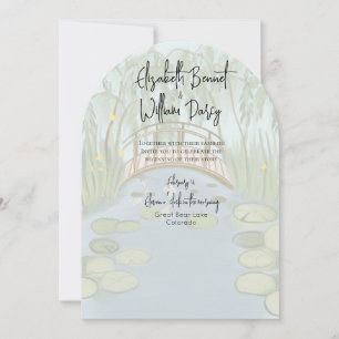 Handmålad illustrerad Lilypads Bröllop Inbjudningar