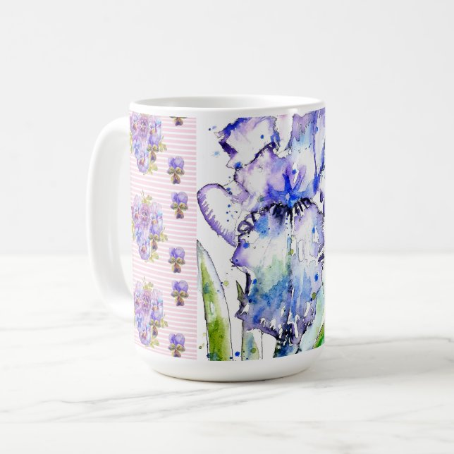 Handmålad Iris Irisar Blomma Blommig Akvarell Kaffemugg (Framsida vänster)