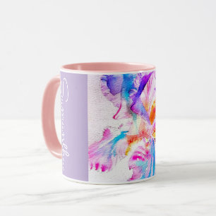 Handmålad Iris Irisar Blomma Blommig Akvarell Mugg