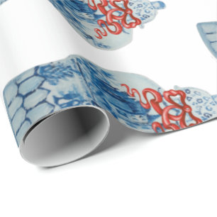 Handmålad julblått och White Ginger Burk Presentpapper