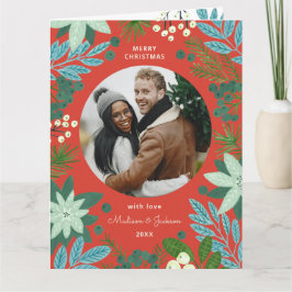 Handmålad julfotografi med julstjärna och firande  kort