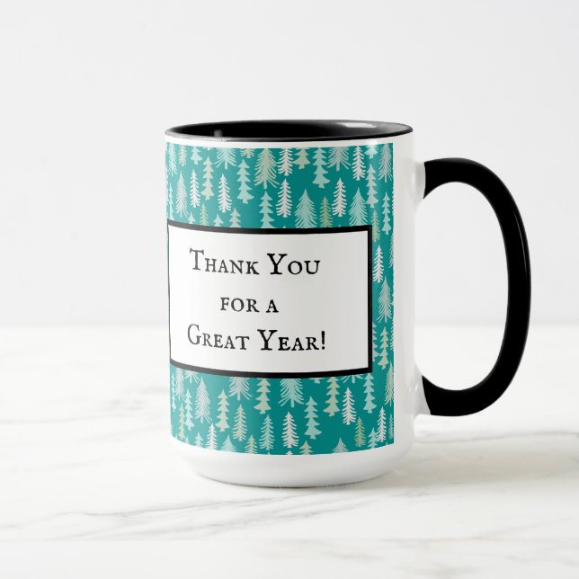 Handmålad Julgranar Aqua White Blue Teal Mugg (Höger)