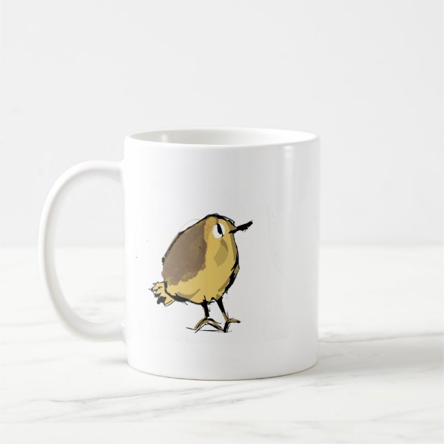 Handmålad keramisk kaffemugg med liten fågel (Vänster)