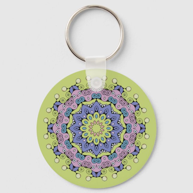 Handmålad klockskiva med mandala 2 nyckelring (Framsida)