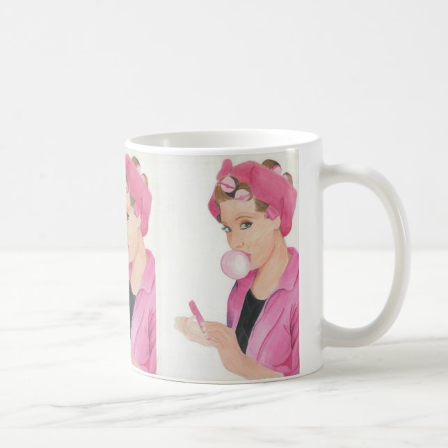 Handmålad konst Rosa Dam Kaffe Mugg Kopp (Höger)