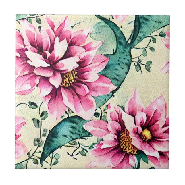 Handmålad konstnärlig modern vintage Söt blommig Kakelplatta (Framsidan)