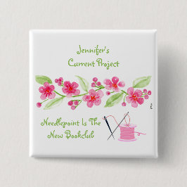 Handmålad Körsbärsblommas Närmålning Fyrkant Knapp