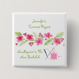 Handmålad Körsbärsblomning Needlepoint Fyrkant Knapp