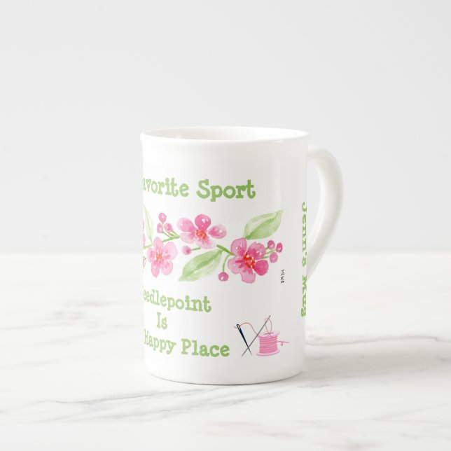 Handmålad Körsbärsblossom Hobby Sport Broderi Benporslin Mugg (Framsida höger)