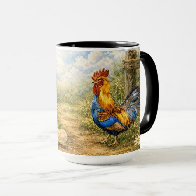 Handmålad kyckling & kycklingar och tupp mugg (Framsida höger)