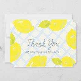 Handmålad lamonblå bock, babykläder tack kort