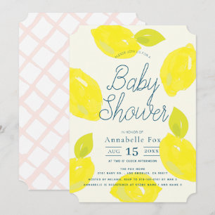 Handmålad Lemon Rosa Baby Shower Inbjudningar