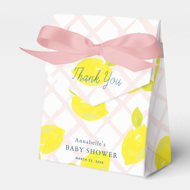 Handmålad Lemon Rosa Baby Shower Tack Presentaskar (Framsidan Sidan)
