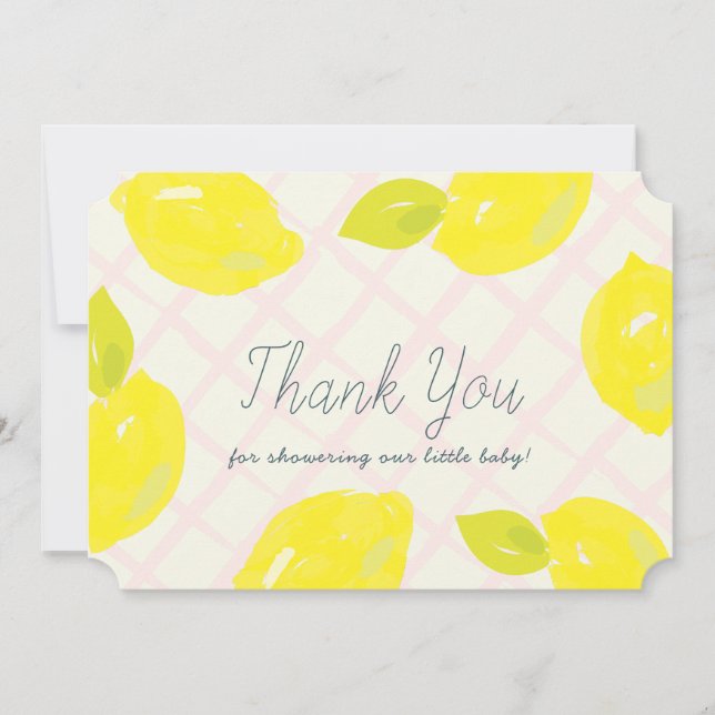 Handmålad Lemon Rosa Checks Baby Shower Tack Kort (Framsida)