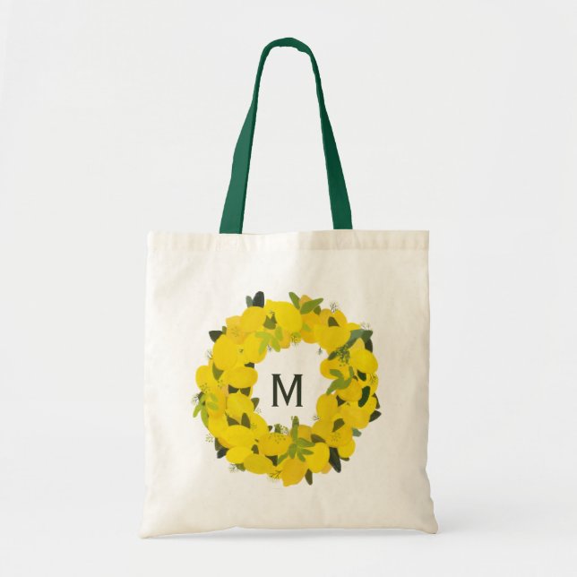 Handmålad Lemon Wandeandemonogram Tote Bag Tygkasse (Framsidan)