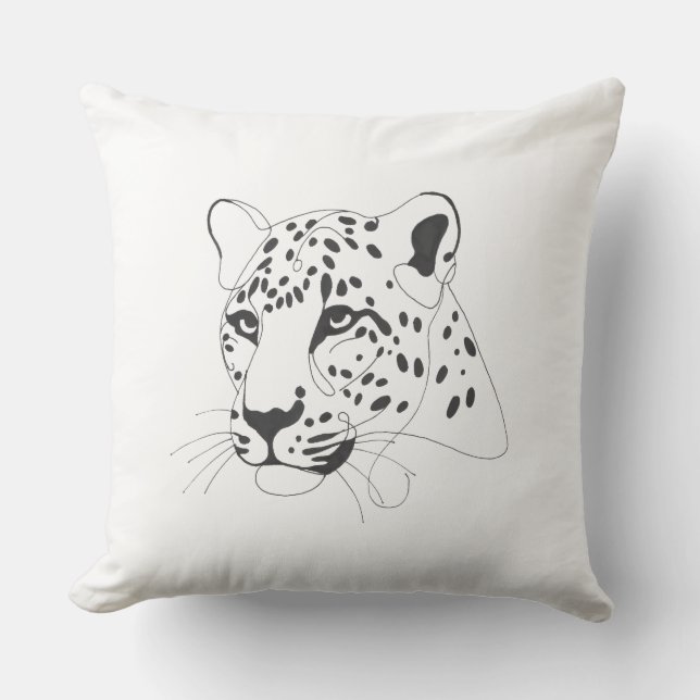 Handmålad leopard Minimalist Line Art Kudde (Framsida)