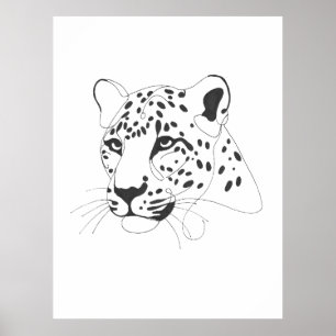 Handmålad leopard Minimalist Line Art Poster