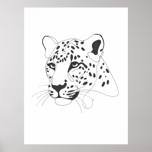 Handmålad leopard Minimalist Line Art Poster (Framsidan)